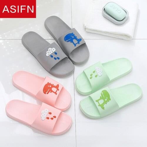 ASIFN Womens Cute Slippers Dinosaur Laides Summer Home Couple Indoor Bathroom Bath Non-slip Thick Mens Zapatos De Mujer Slides