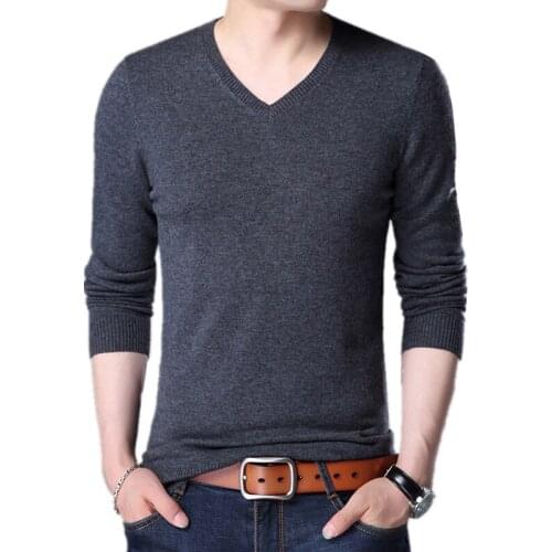 2021 Autumn Winter Mens Wool High Quality Slim Thick Warm Knit Sweater Simple Solid Color Casual V Collar Pullover