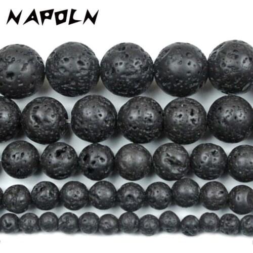 NAPOLN Natural Lava Rock Beads Volcanic Lava Stone Beads 4,6,8,10,12mm For DIY Bracelet Jewelry Making Strand 15"