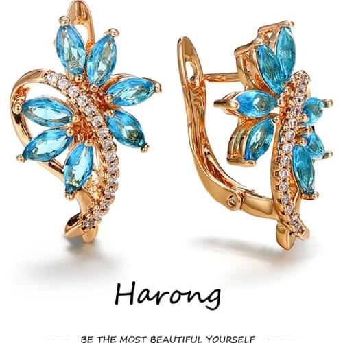 New Copper Metal Cubic Zirconia Stud Earrings Flower Crystal Female Aesthetic Ear Clip Jewelry Accessories Gifts For Woman