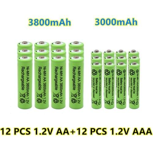 New 1.2V AA 3800mAh NI-MH Rechargeable Batteries+1.2 V AAA 3000 mAh Rechageable battery NI-MH battery