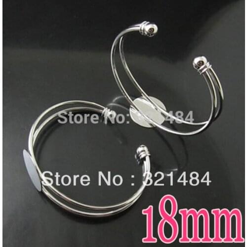 Wholesale 100pcs Silver plated 18mm Round Flat Glue Pad Bangle Bracelet Blank Base Tray Bezel Cabochon Setting