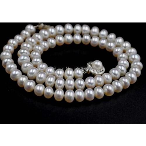 Free shipping 17" white cultured freshwater pearl necklace