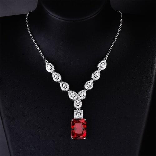 925 Silver High Purity Ruby White Topaz Zircon Inlaid Banquet Party Necklace Jewelry Women Wholesale Wedding Engagement Jewelry