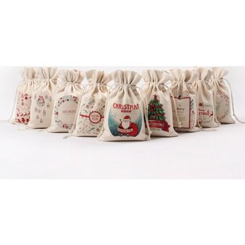 1Pcs Multi pattern 16x23.5cm Pouch Drawstring Canvas Bags Merry Christmas Jewelry Candy Gift Bags for Christmas Favors Pouch