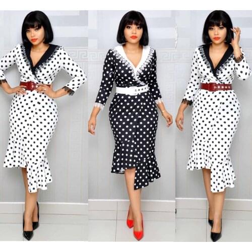 Maxi Dress Hot Sale Direct Selling Ukraine Zanzea Womens Clothing 2019 Summer Dress Fashion Lace Belt Slim V-neck Dot Woman