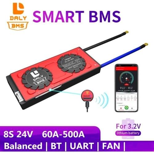 Daly LiFePO4 Low Current BMS 8S 24V 12S 36V 50A 60A 80A 100A BMS with Bluetooth BT FAN CAN LCD Available