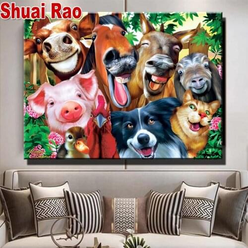 Pig Horse Dog Farm Animals funny Diamond painting,mosaic Diamond picture Full Square/round 5d diamond Embroidery sale,wall arts