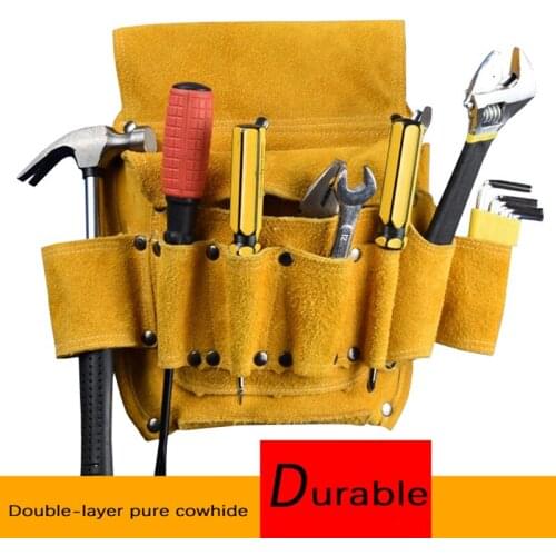Thick Leather Suede Cowhide Tooling Belt Bag House Decoration Construction Multifunction Anti-cutting Security Durable Waist Bag