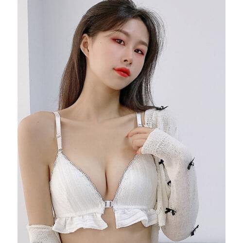 Japanese front buckle white sexy underwear gather small breasts sexy thin women receive pair of breasts without rims girls bra