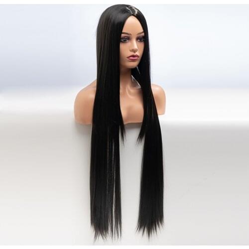 Ladies black women heat-resistant synthetic hair machine with long straight hair with wig 34 inches cosplay