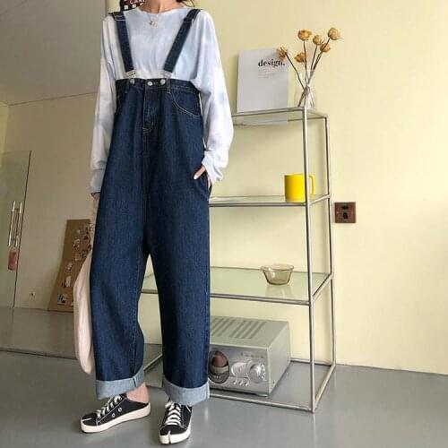 Woman Jeans Pants Autumn Vigorous High Waist Denim Suspender Pants Womens Loose Straight Long Pantalones Vaqueros Mujer