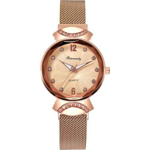 2020 Gold Elegant Ladies Quartz Wristwatches Women Fashion Luxury Diamond Watches Magnetic Mesh Strap Roma Number Female Watch