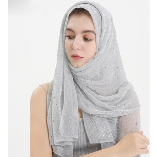 Women Glitter Hijabs Shawls Fashion Scarf Shimmer Sequined Muslim Head Wraps Foulard Islamic Turbans Head Scarves 1PC Retail