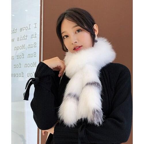 2019 Fashion Real Fox Fur Scarf Women Warm White Luxury Genuine Fur Scarves Ladies Winter New Fashion Elegant Russia Scarfs