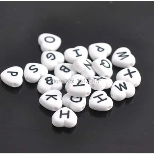 2017 New Mixed Letter Alphabet white heart Acrylic Letter Beads For Jewelry making 12x11mm 100Pcs YKL0265