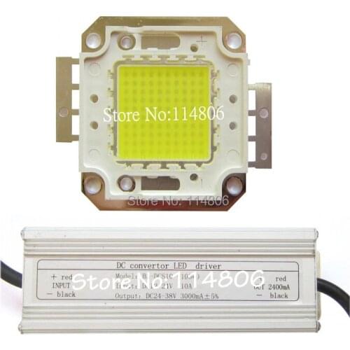 100W Pure White 6000~6500K SMD LED Light Parts + Waterproof DC 12~24V LED Driver