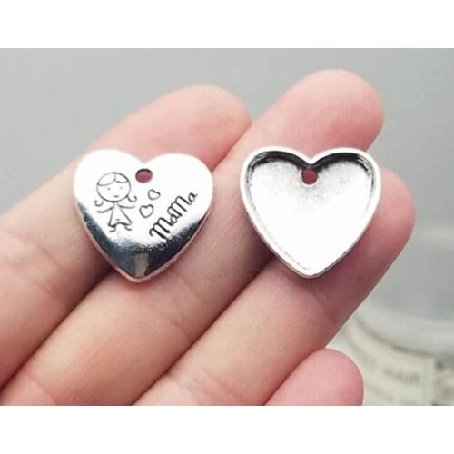 15pcs/lot--20x21mm, heart cham,Antique silver plated love mama charms ,DIY supplies, Jewelry accessories