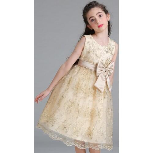 2021 New Girl Dress Gold Embroidery Princess Dress Girl Bow Dress Flower Child Dress