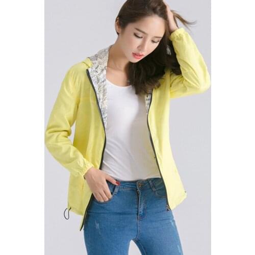 2021 Autumn Women Basic Jacket Coat Two Side Wear Print Cartoon Pocket Zipper Hooded Jackets Windbreaker Outwear Female Hot Sale