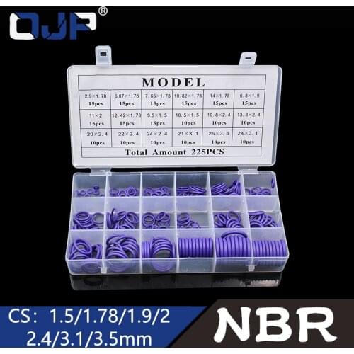225Pcs 18Sizes Rubber Rings Purple NBR O Ring Seal Nitrile Oring Washer Sealing O-Rings Assortment Kit O-Ring Set Gasket Box