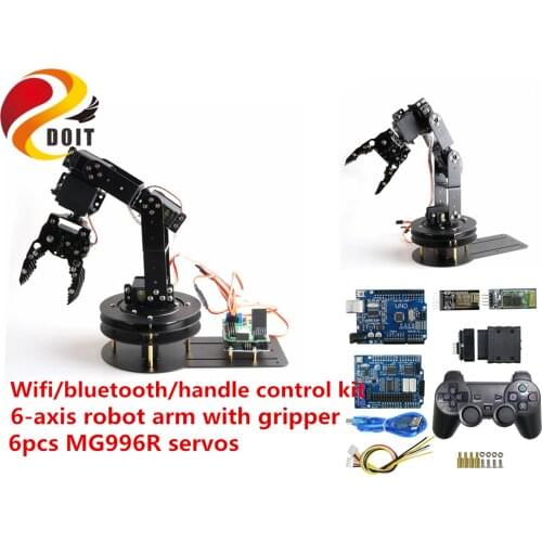 SZDOIT Wifi/Bluetooth/Handle Control 6-Axis Robot Arm with Gripper Kit 6pcs Servos 6DOF RC Robotic Education DIY for Arduino