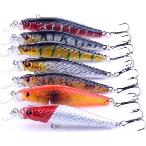 7Pcs/lot 8cm 8.5g Minnow Fishing Lures Crankbait Wobbler Fishing Tackle Treble Hooks Baits Artificial Bait Trout Lures