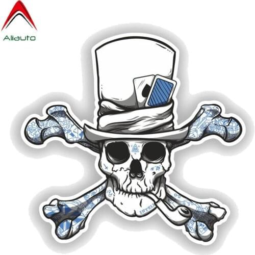 Aliauto Funny Car Accessories Fashion Magician Skull Decal Motorcycle Car Sticker for Motorcycle Volkswagen Golf 14cm x 13 cm