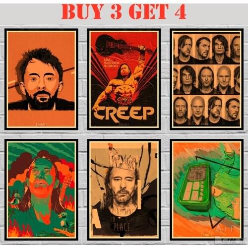 50 Designs Radiohead Kraftpaper Poster Alternative Abstract Art Painting Funny Wall Sticker 42X30cm