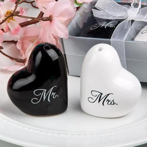 10pcs Mr & Mrs Seasoning Jar Ceramic Heart Design Wedding Party Return Gift Kitchen Tools Salt Pepper Seasoning Jar Bautizo