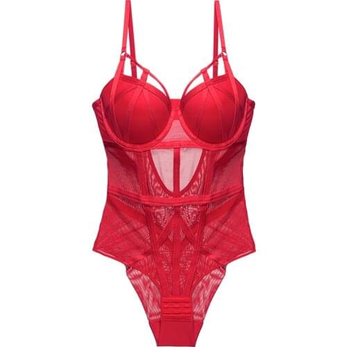 Sexy Lingerie Strappy Bodysuit Molded Cup Straps Decoration Underwire Gather Brassiere One-piece Sensual Lingerie For Women