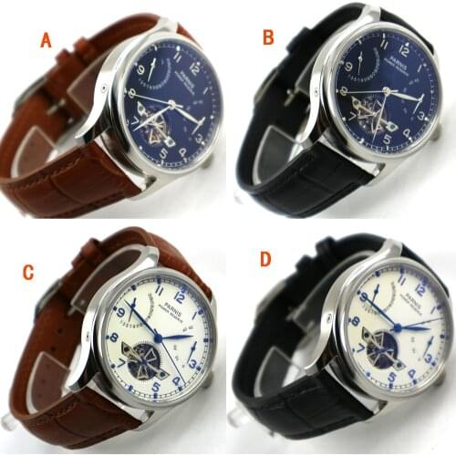 PARNIS watch Power Reserve 43mm White dial blue hands ST2505 Automatic Self-Winding movement Mens watch