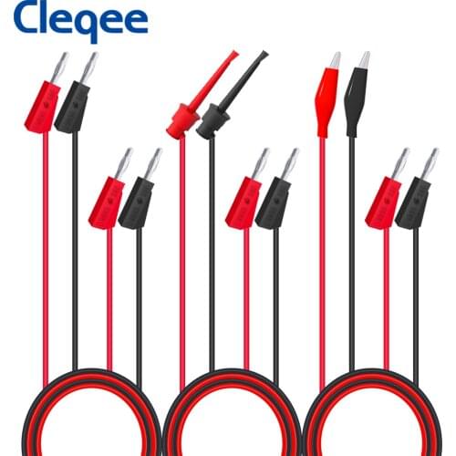 Cleqee Dual Stackable Banana Plug Leads to Alligator Clips,Banana Plugs to Test Hooks Multimeter Test Leads Kit for Electrical