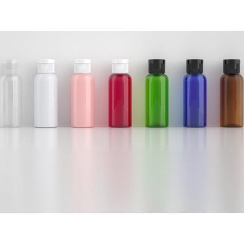 50ML X 50 Small Size Colored Plastic Containers With Flip Cap 50cc PET Refillable Travel Bottle Liquid Soap Shampoo Container