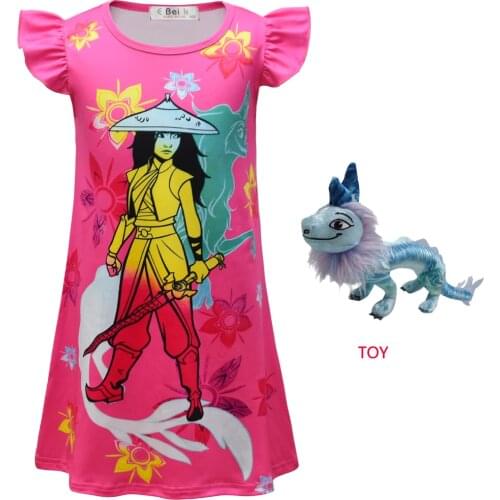 Kid Summer Short Sleeves Dresses Anime Cosplay Costume Raya Cosplay The Last Dragon Girl Sweet Raya Dragon 3D Printed Dress sisu