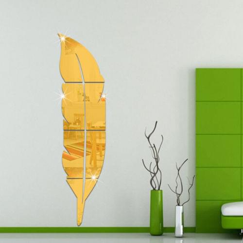 Home Decor Room 3D Mirror Wall Sticker Feather Shape Art Solid