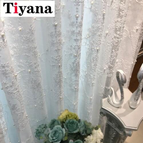 Europe Linen Curtain Tulle For Bedroom Geometric Luxury Embroidered Sheer Curtains for Living Room White Panels ZH40Y