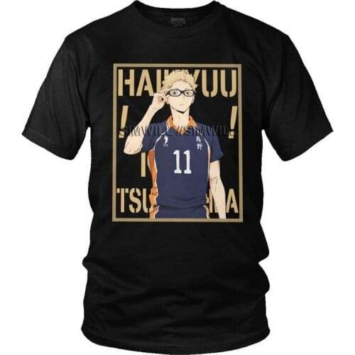 Haikyu Kei Tsukishima T-shirt Men Novelty T Shirts Short Sleeve Anime Manga Haikyuu Tshirts 100% Cotton Tee Tops Clothing