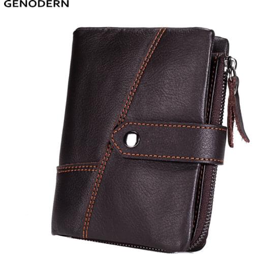GENODERN Genuine Leather Men Wallets with Removable Coin Pocket Cowhide Male Purses Function