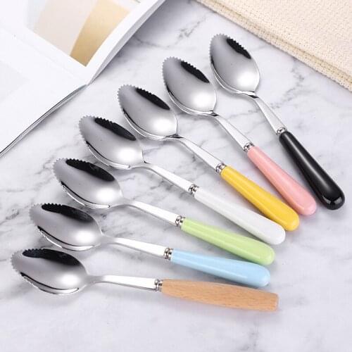 2pcs Ceramic Handle Stainless Steel Fruit Scraping Spoon Baby Fruit Complementary Food Tool Children Tableware Kitchen Supplies