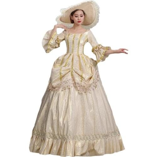 Royal Ladies Medieval Renaissance Victorian Dresses Champagne Masquerade Costumes Queen Ball Gowns For Ladies