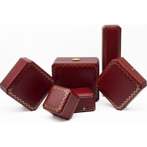 Red jewelry boxes and packaging wedding ring case earring pendant leatherette paper jewellery organizer box Christmas gift box