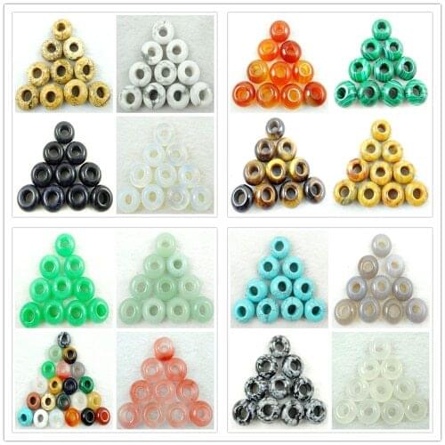 14*8MM natural stone Quartz crystal Turquoises round shape big hole beads pendant for diy Jewelry making necklace10pcs