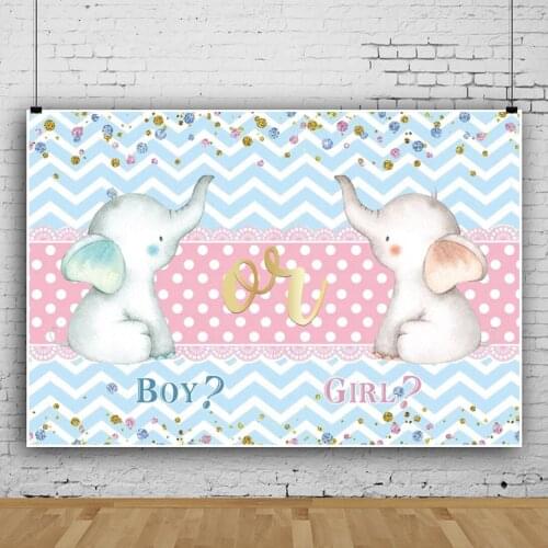 Laeacco Gender Reveal Party Photo Background Boy Or Gril Elephant Polka Dots Blue Stripe Banner Photography Backdrop Photostudio