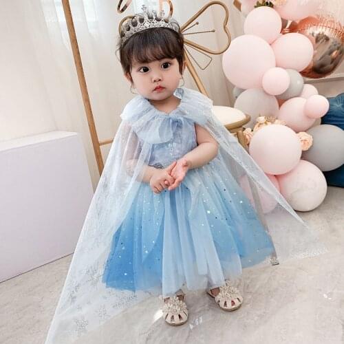 Baby Girls Cosplay Princess Dress Elza Baby Birthday Costume Tutu Dress Children Party Lovely Dress