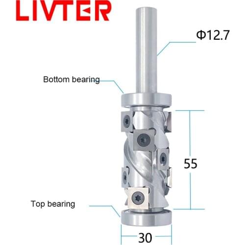 Top And Bottom Bearing Mini Spiral Milling Cutter Carbide Insert Spoilboard Surface Planer 12.7Xd30Xh55