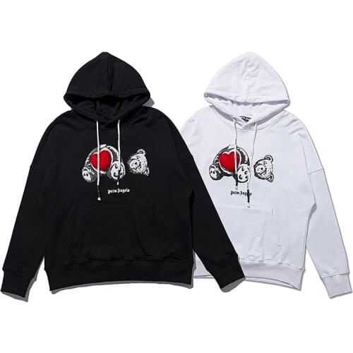 Palm Angels 22SS Letter Logo Cartoon Bear Couple men and women Pullover Streetwear Fashion Loose Casual Hooded Sports Jacke