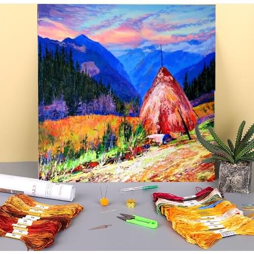 Landscape Evening Printed Fabric 11CT Cross Stitch Embroidery Kit DMC Threads Painting Knitting Handiwork Hobby Wholesale