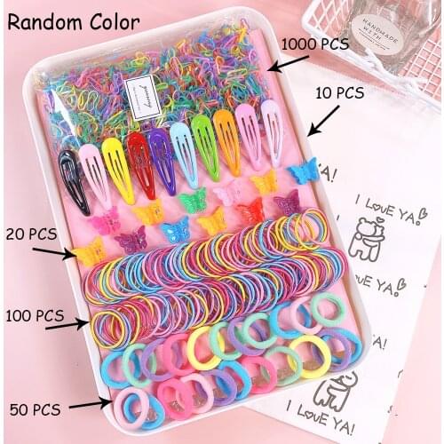 1Set Cute Elastic Hair Bands For Baby Grils Hair Accessorie Set Fashion Ponytail Holder Headdress Hair Clip Rubber Band