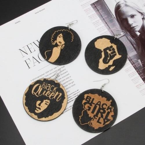Natural Wood Africa Black Gueen Reggae Earrings Women Exaggerated Bib Jewelry T84A